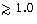 $\gtrsim1.0$